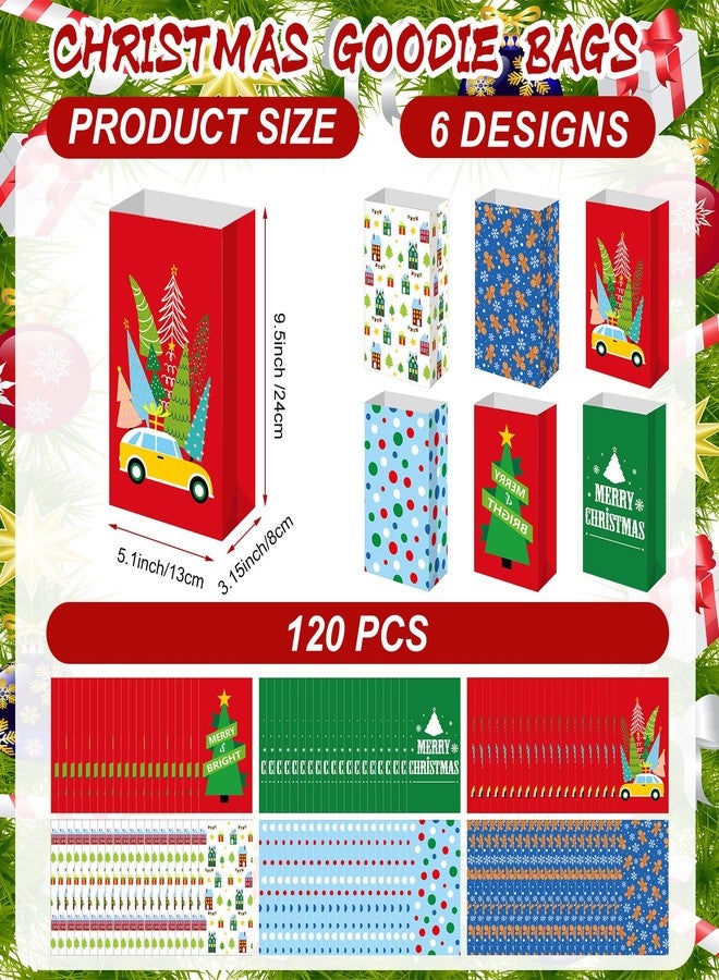 Kolldenn 120 Pcs Christmas Gift Bags Bulk 6 Styles Christmas Treat Bags 9.5 x 5.1 x 3.15 Inch Paper Goodie Pouches for Gifts Candy Snacks Lunch Holiday Party Supplies(Cute) - Image 4